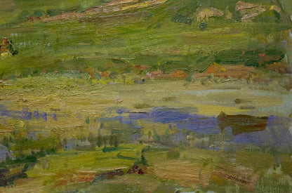 Oil painting by Olkhov Vladimir Nikolaevich: children in textured green landscape