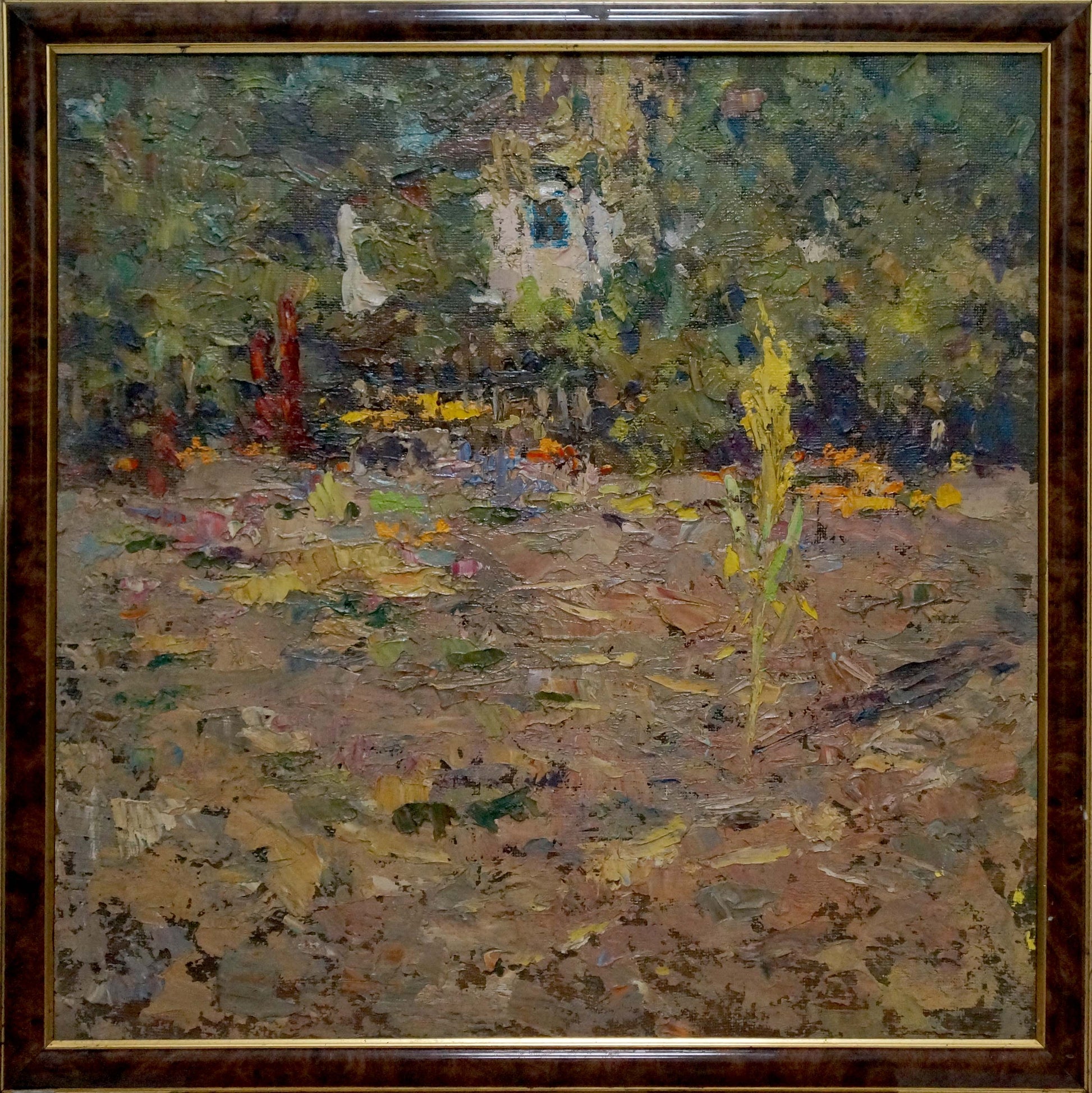 Framed impressionist oil painting of Sheludko Leonid Nikolaevich garden scene