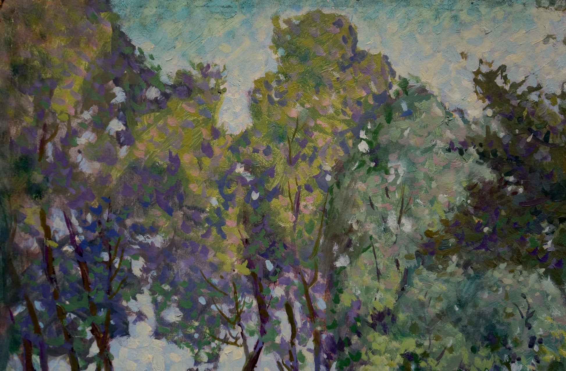 Oil painting of textured trees in greens, purples by Vasetsky Grigory Stepanovich