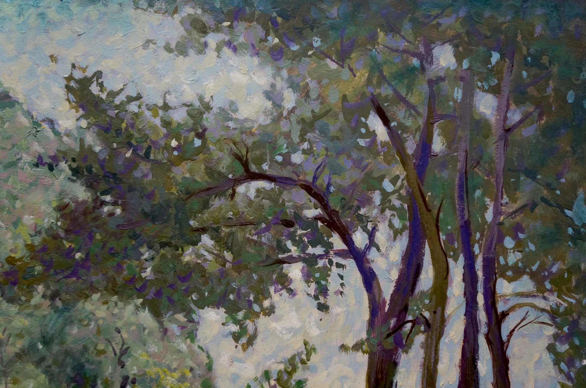 Textured impressionist oil painting of tall trees by Vasetsky Grigory Stepanovich