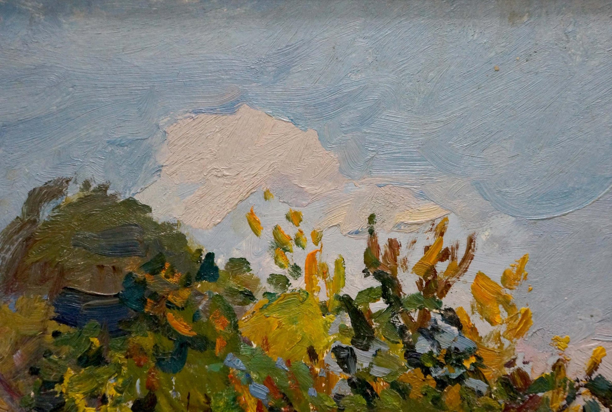 Oil painting of Gantman Moses Faybovich house landscape mountain peak in autumn foliage