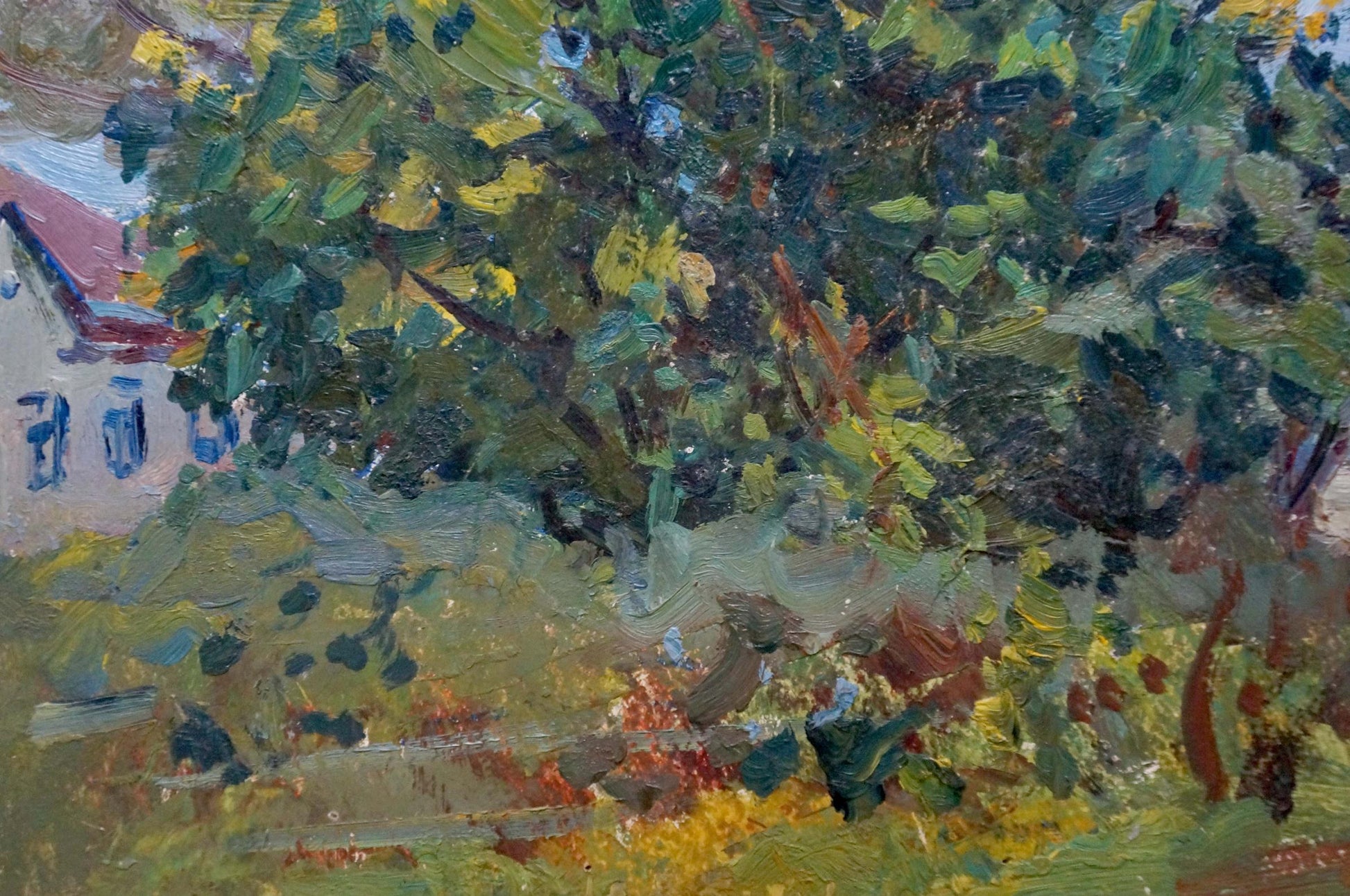 Vibrant impressionist oil painting of lush green tree by Gantman Moses Faybovich
