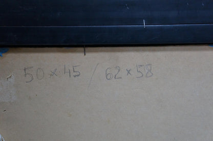 Back of beige box with handwritten measurements for Gantman Moses Faybovich house landscape oil painting