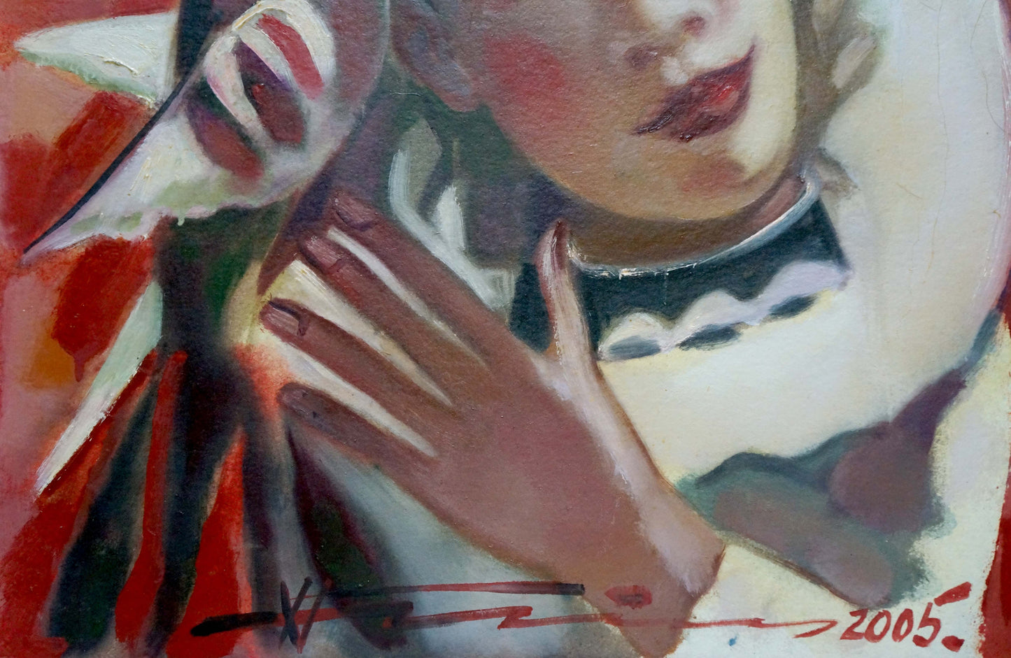 Vibrant abstract oil portrait by Nikolai Nikolaevich Prokopenko with red lips