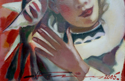Vibrant abstract oil portrait by Nikolai Nikolaevich Prokopenko with red lips