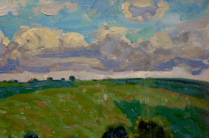 Vibrant impressionist oil painting After the Rain I by Miroshnichenko, green field under dynamic sky