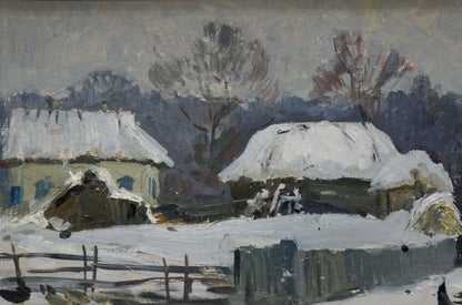 Oil painting Winter has come by Gantman Moses Faybovich: snowy rustic houses