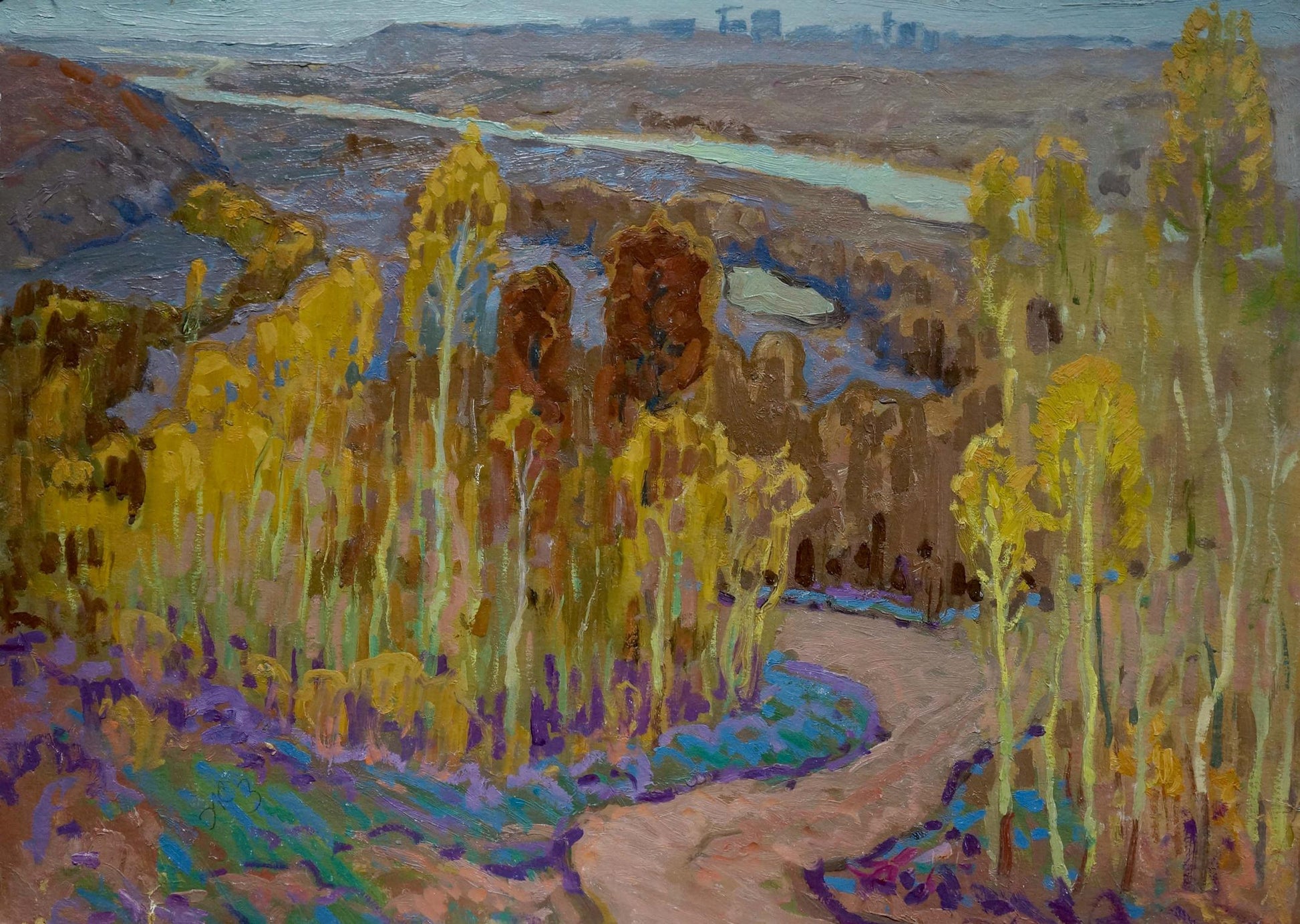 Oil painting Golden autumn by Zhabinsky A. M. with golden trees and path