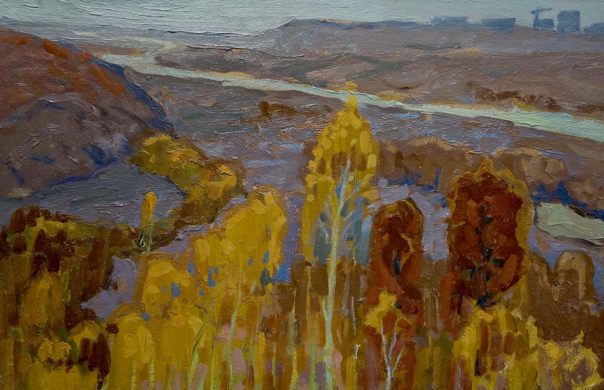 Oil painting Golden autumn by Zhabinsky A.M. with golden trees and hills