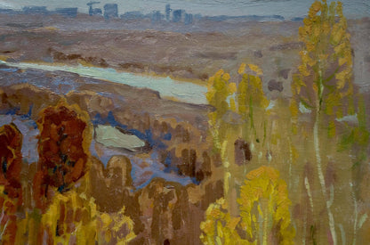 Oil painting Golden Autumn by Zhabinsky A.M.: river in autumn terrain