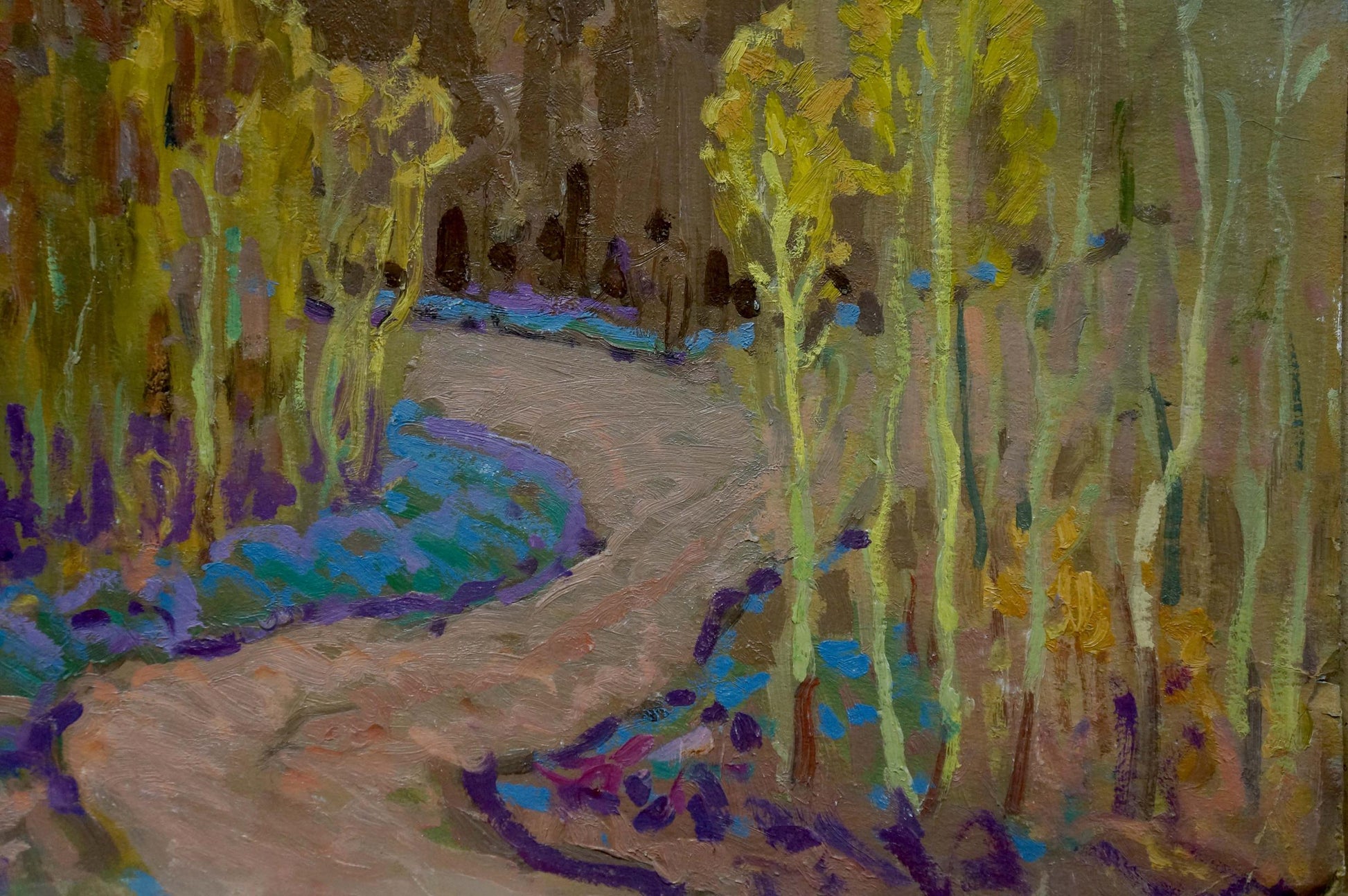 Vibrant impressionist oil painting Golden autumn by Zhabinsky A. M. forest path