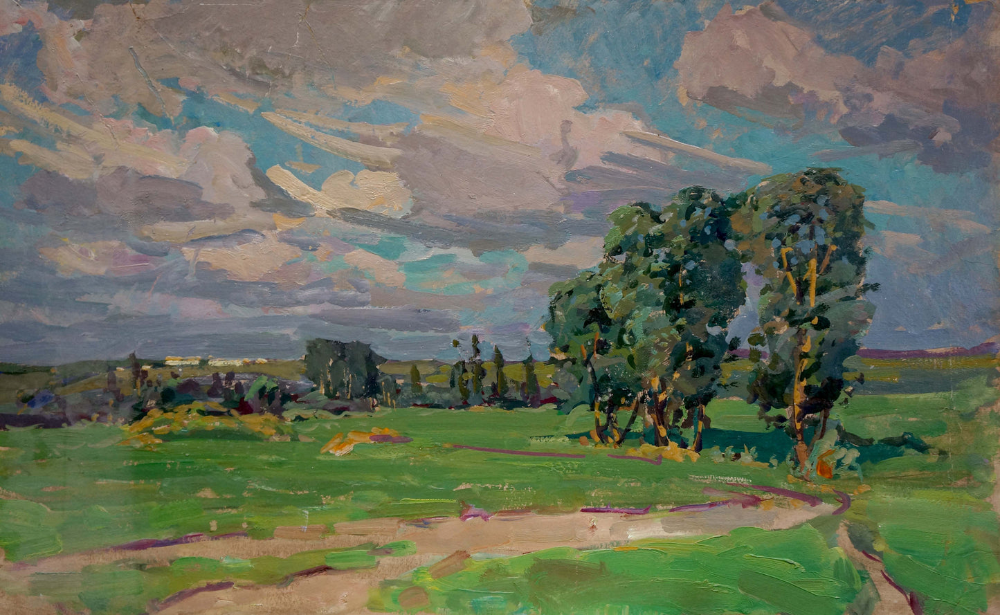 Vibrant impressionist oil painting by Fomin Anatoly Nikiforovich: lush summer landscape