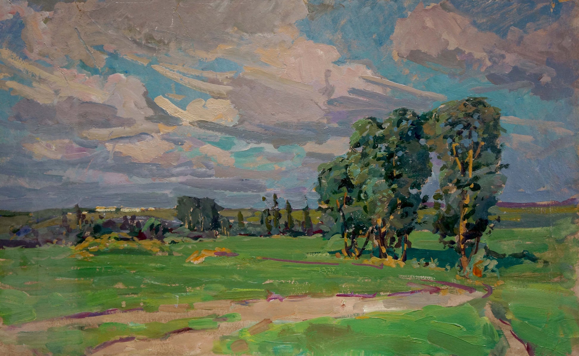 Vibrant impressionist oil painting by Fomin Anatoly Nikiforovich: lush summer landscape
