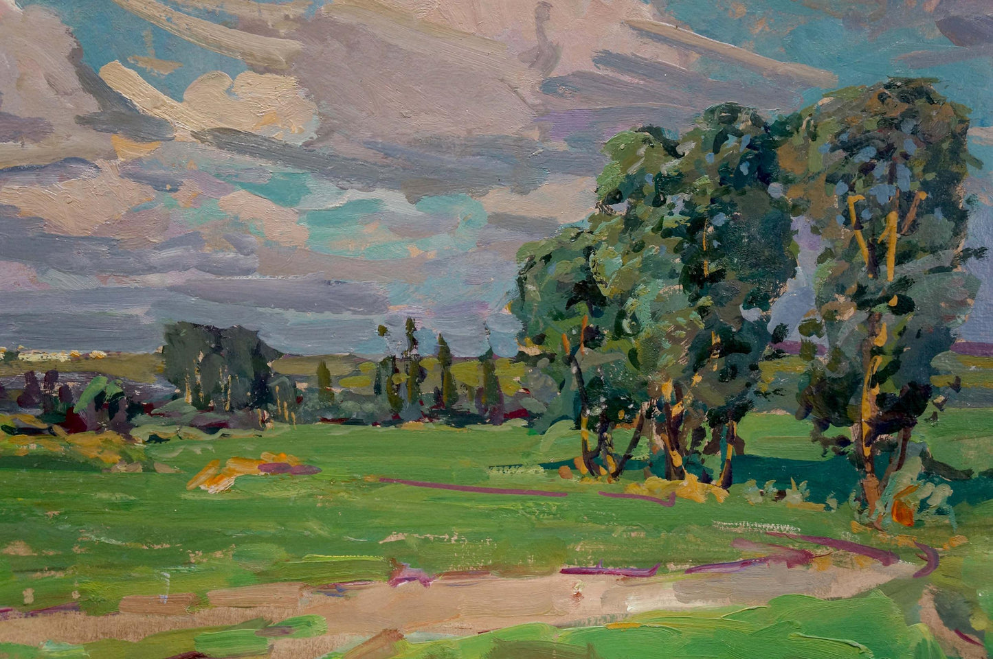 Vibrant impressionist oil painting of summer landscape by Fomin Anatoly Nikiforovich