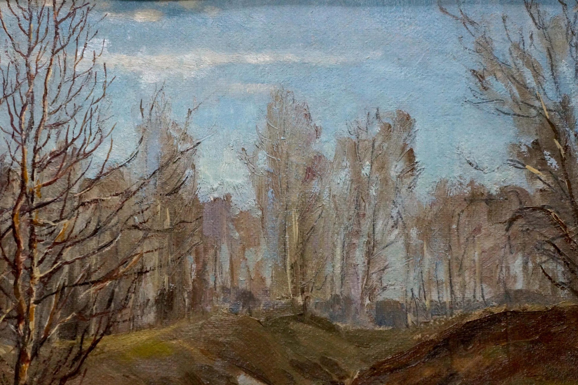 Oil painting End of winter by Gorobets Pavel Matveevich, textured winter forest scene