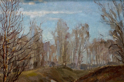 Oil painting End of winter by Gorobets Pavel Matveevich, textured winter forest scene