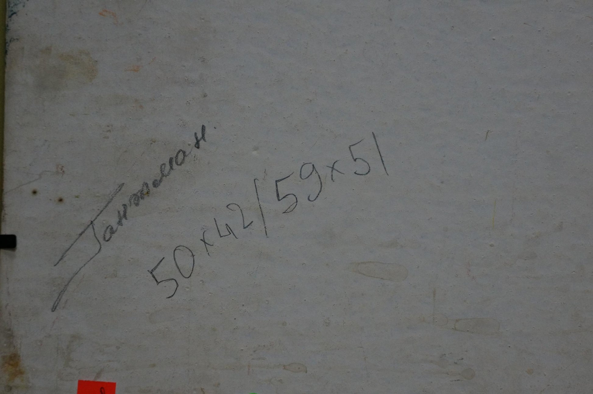 Back of Oil painting Flowers with apples Moses Gantman, handwritten text