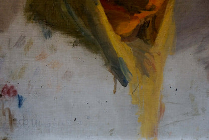 Oil painting Portrait of a girl by Shurpin F. S. with bold yellow orange strokes