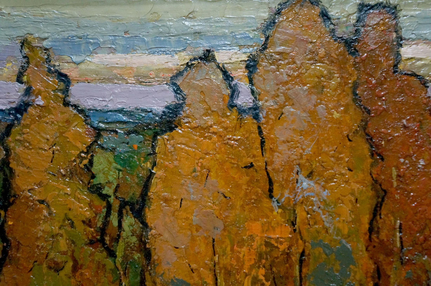 Oil painting by Konstantinopolskiy Adolf Markovich of rugged ochre rocks