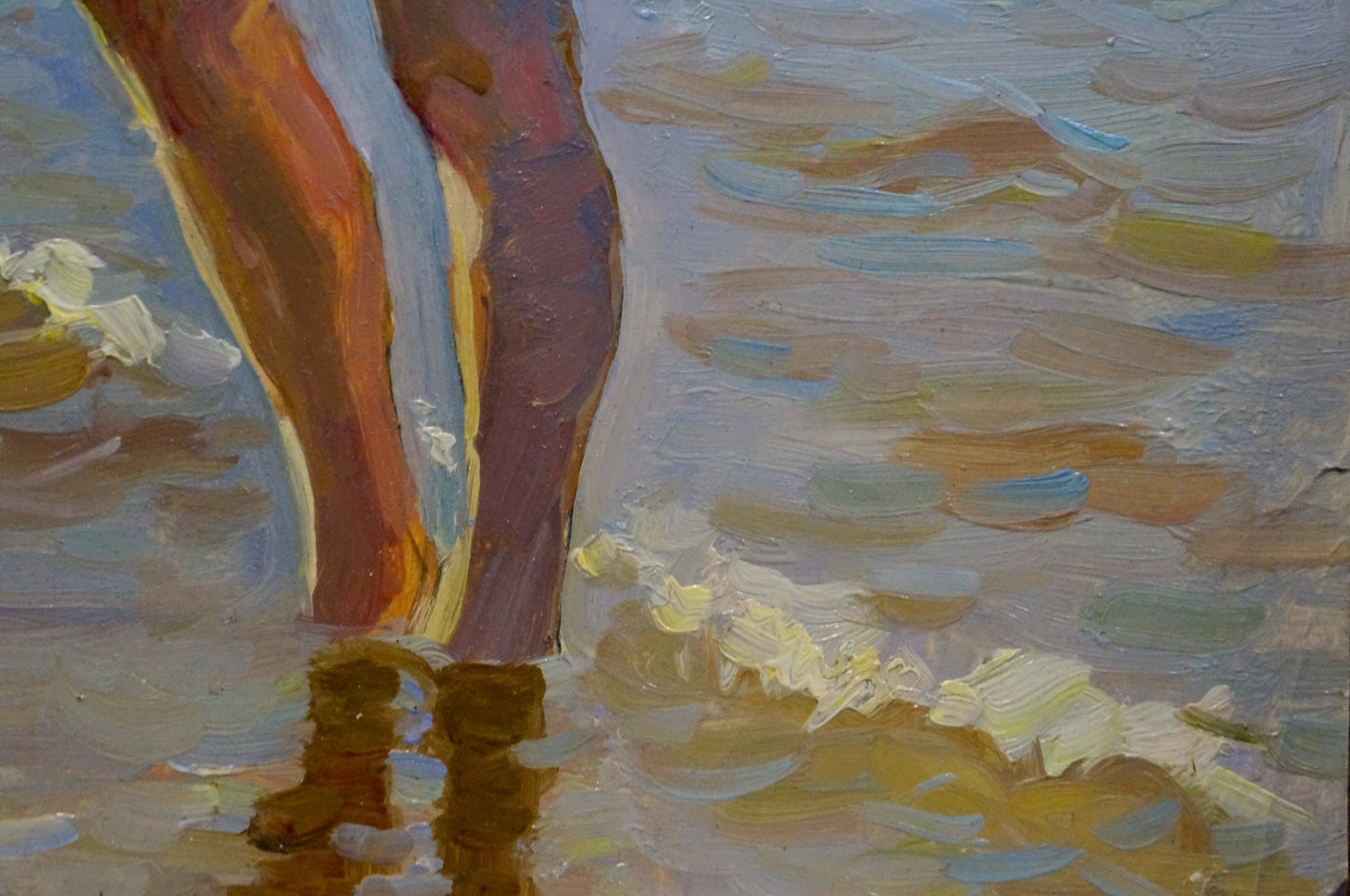 Oil painting of girl on beach by Vyacheslav Andreevich Fedorov