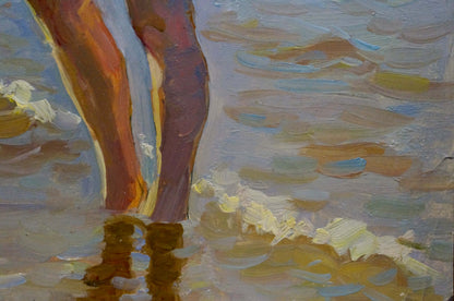 Oil painting of girl on beach by Vyacheslav Andreevich Fedorov