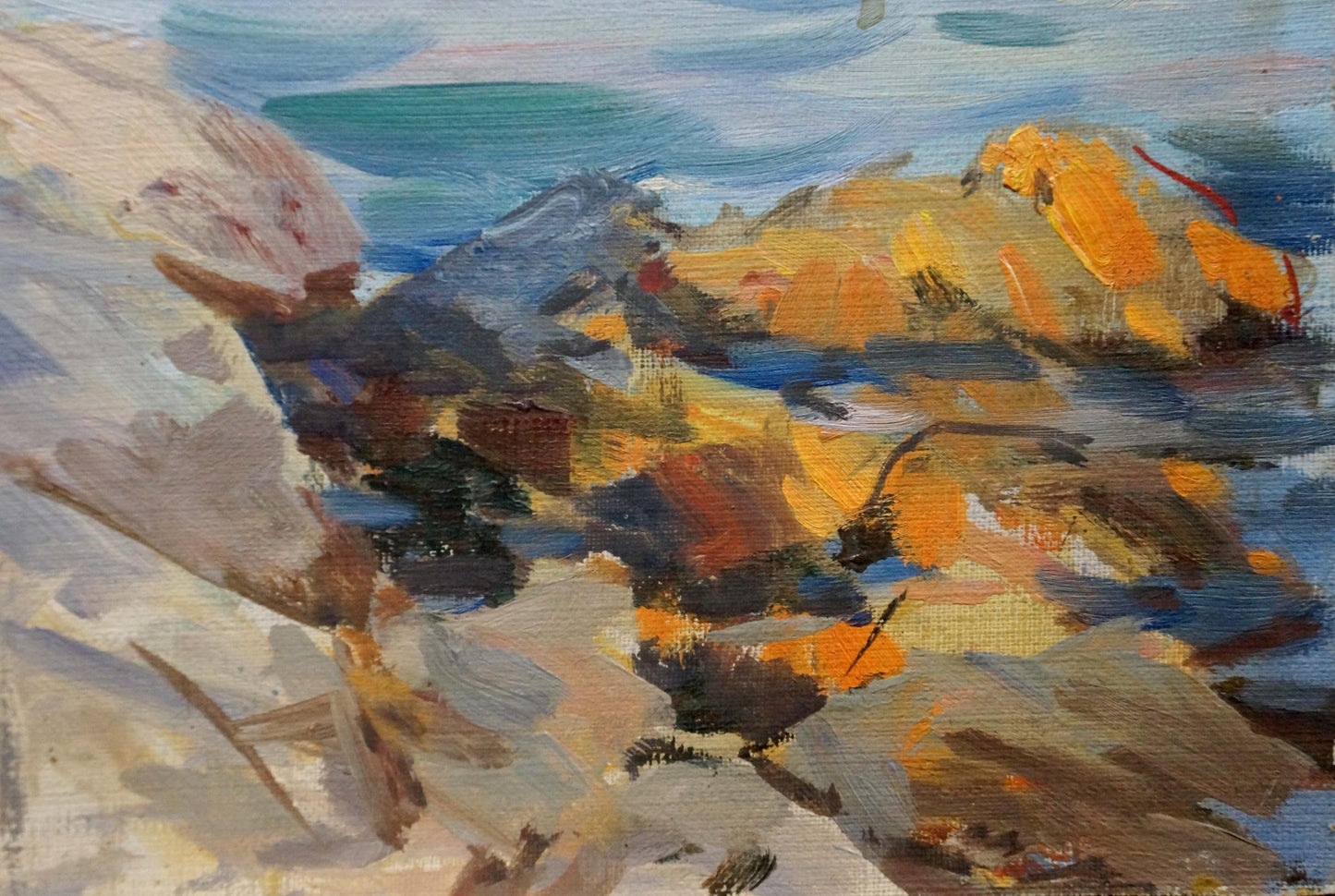 Impressionistic oil painting of rocky sea shoreline by Bezugly Daniil Ivanovich
