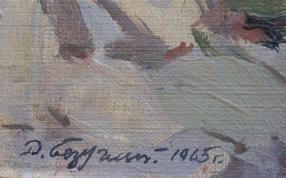 Oil painting Sea view by Bezugly Daniil Ivanovich, textured beige-gray canvas