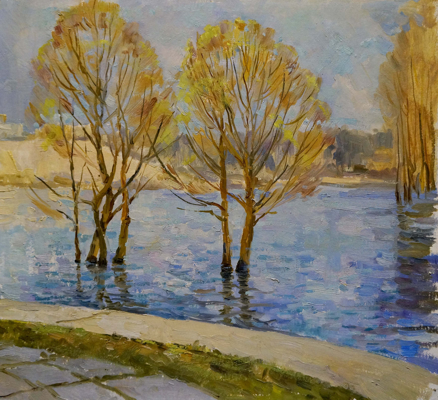 Oil painting by Fomin Anatoly Nikiforovich: Autumn trees in reflective river