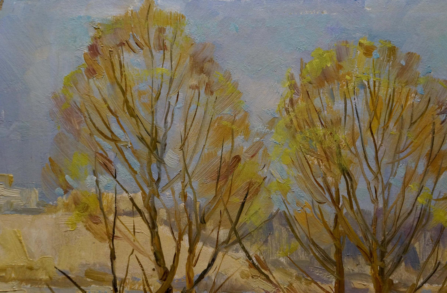 Autumnal park river with golden trees by Fomin Anatoly Nikiforovich