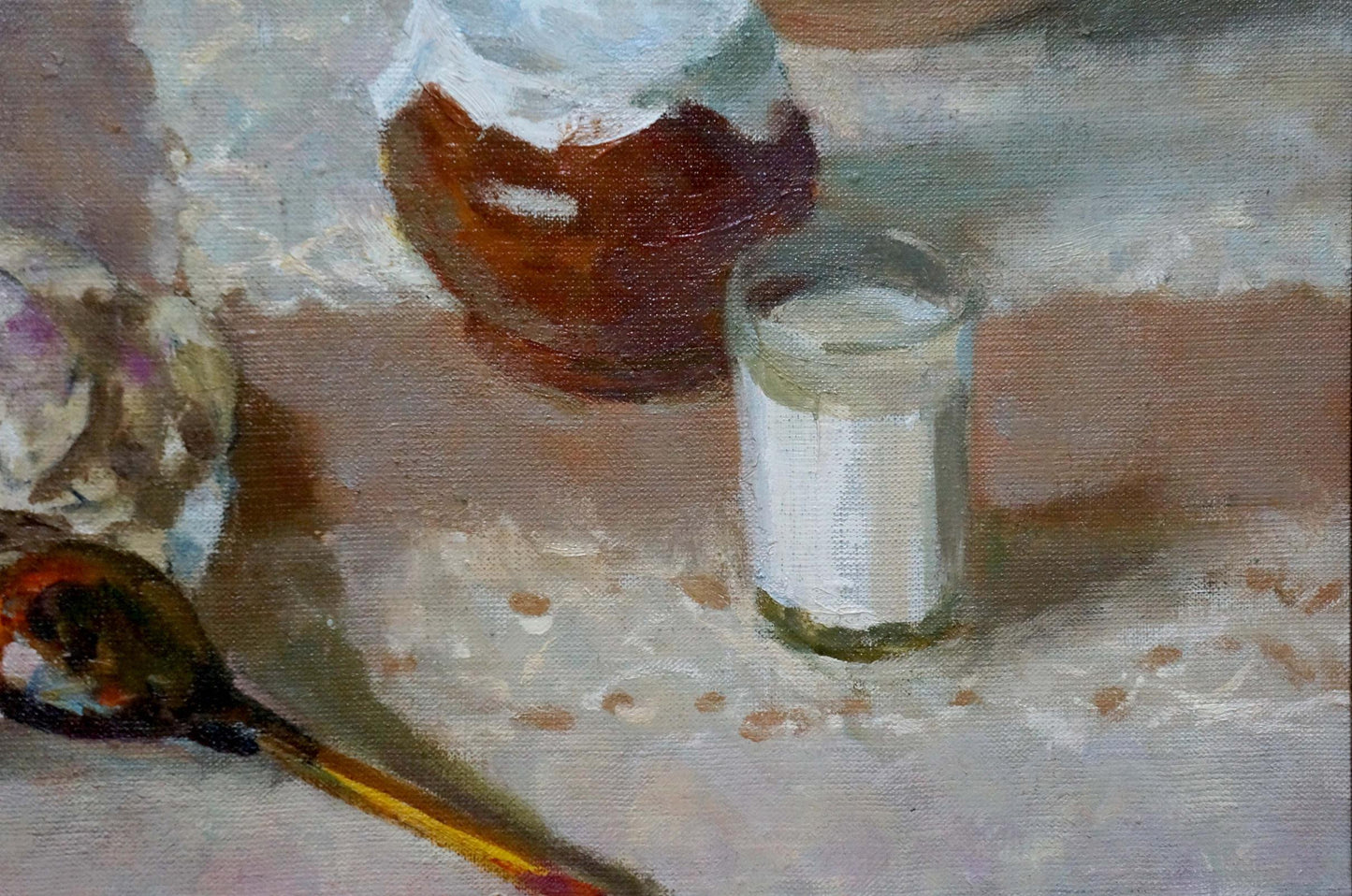Oil painting Still life by Smirnov Valentin Sergeevich: clear jar of white liquid