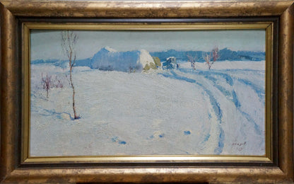Oil painting Winter landscape by Petrov George Petrovich in ornate gold frame