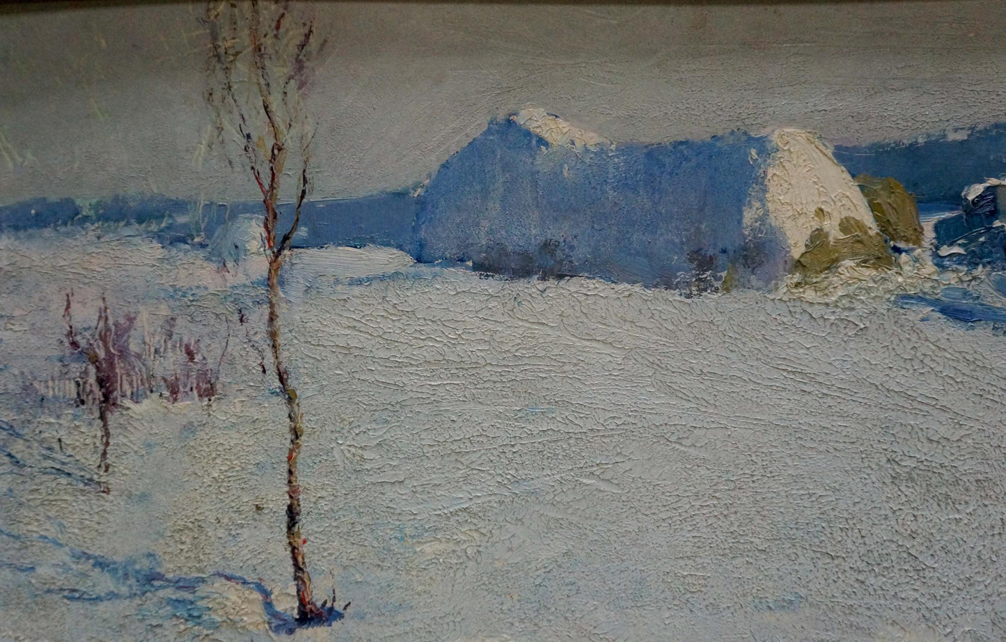 Oil painting Winter landscape by Petrov George Petrovich, textured snowy hills and tree