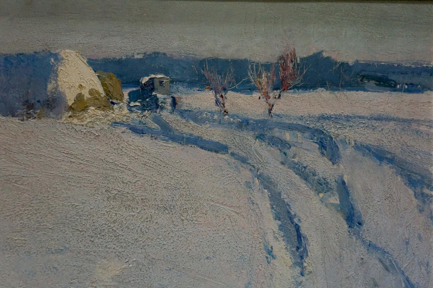 Oil painting Winter landscape by Petrov George Petrovich, textured snowy fields