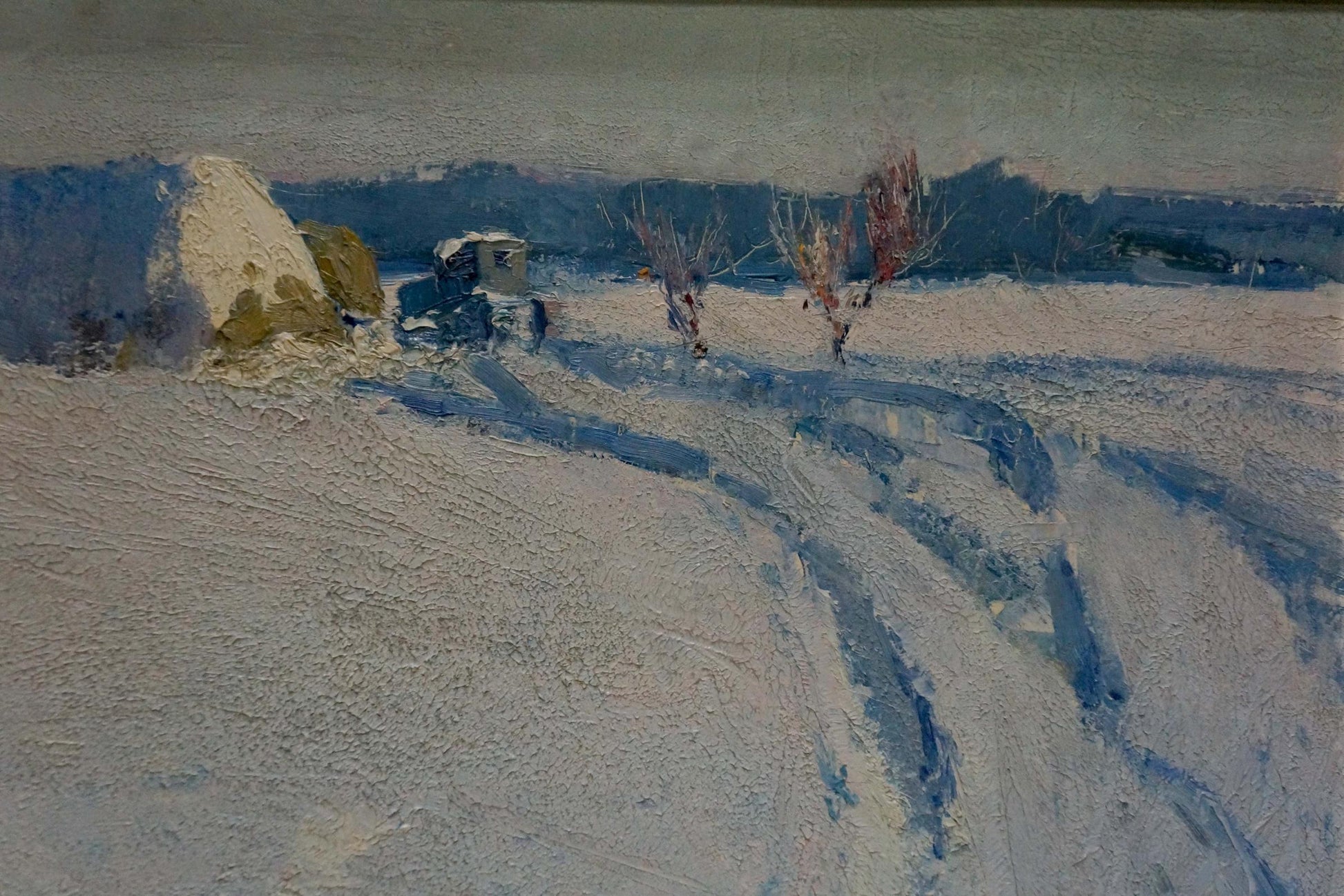 Oil painting Winter landscape by Petrov George Petrovich, textured snowy fields