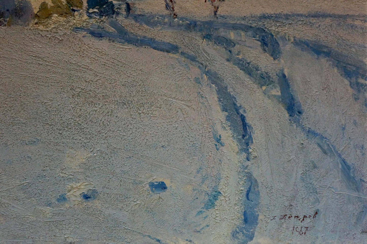 Oil painting Winter landscape by Petrov George Petrovich, impasto white and blue