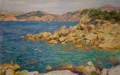 Oil painting Sea Chegodar by Vasily Dmitrievich: impressionistic coastal landscape