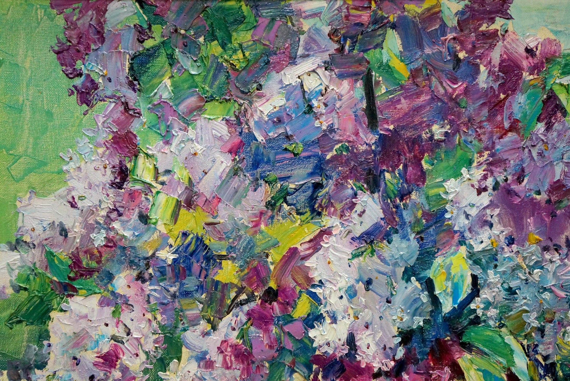 Vibrant impressionist oil painting of lilacs by Polyakova Lyudmila Valentinovna