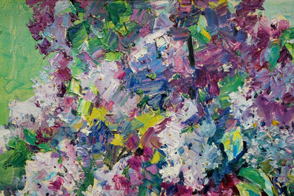 Vibrant impressionist oil painting of lilacs by Polyakova Lyudmila Valentinovna