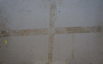 Weathered beige cross tape mark on gray concrete wall, Sea Chegodar oil painting