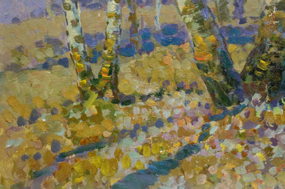 Oil painting Early spring by Ruban Grigory Savelievich, vibrant birch trees