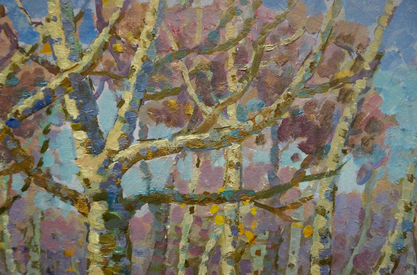 Oil painting Early spring by Ruban Grigory Savelievich, birch trees in pastel hues
