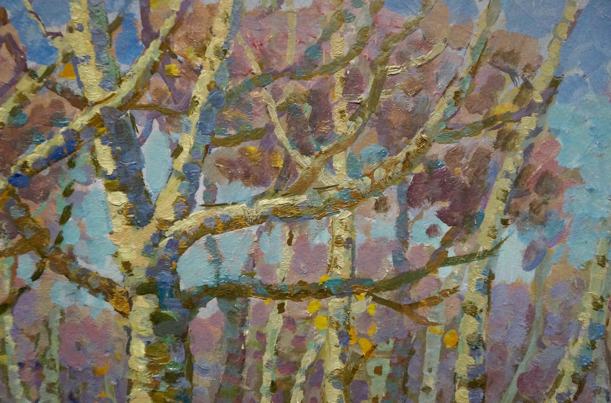 Oil painting Early spring by Ruban Grigory Savelievich, birch trees in pastel hues