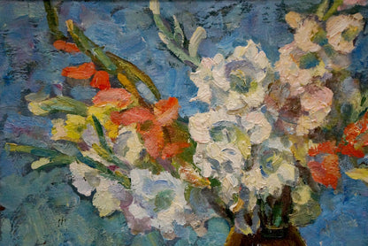Oil painting Flowers Syrovatka by Dmitry Matveevich: gladiolus bouquet