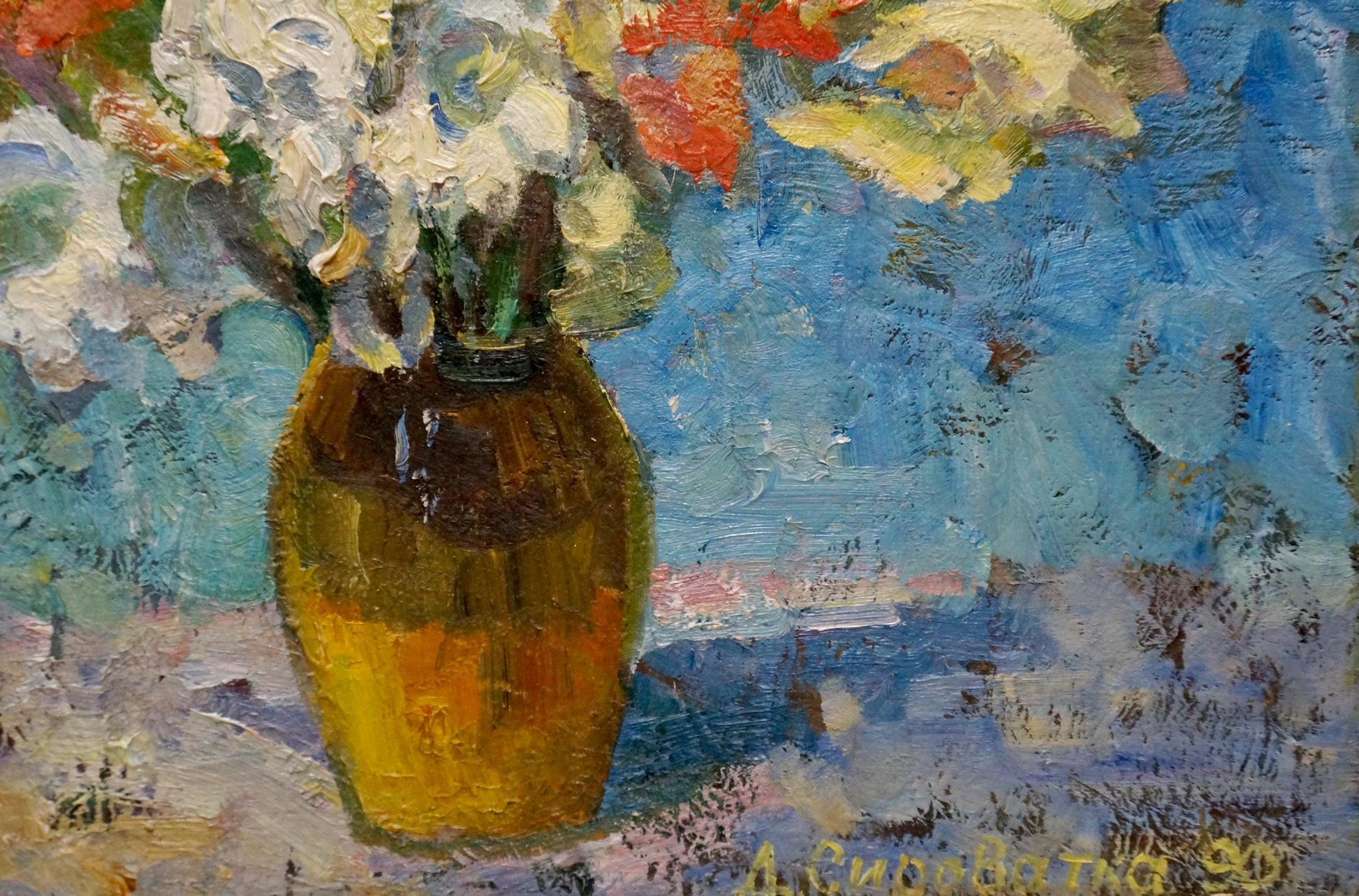 Oil painting Flowers Syrovatka by Dmitry Matveevich with colorful bouquet