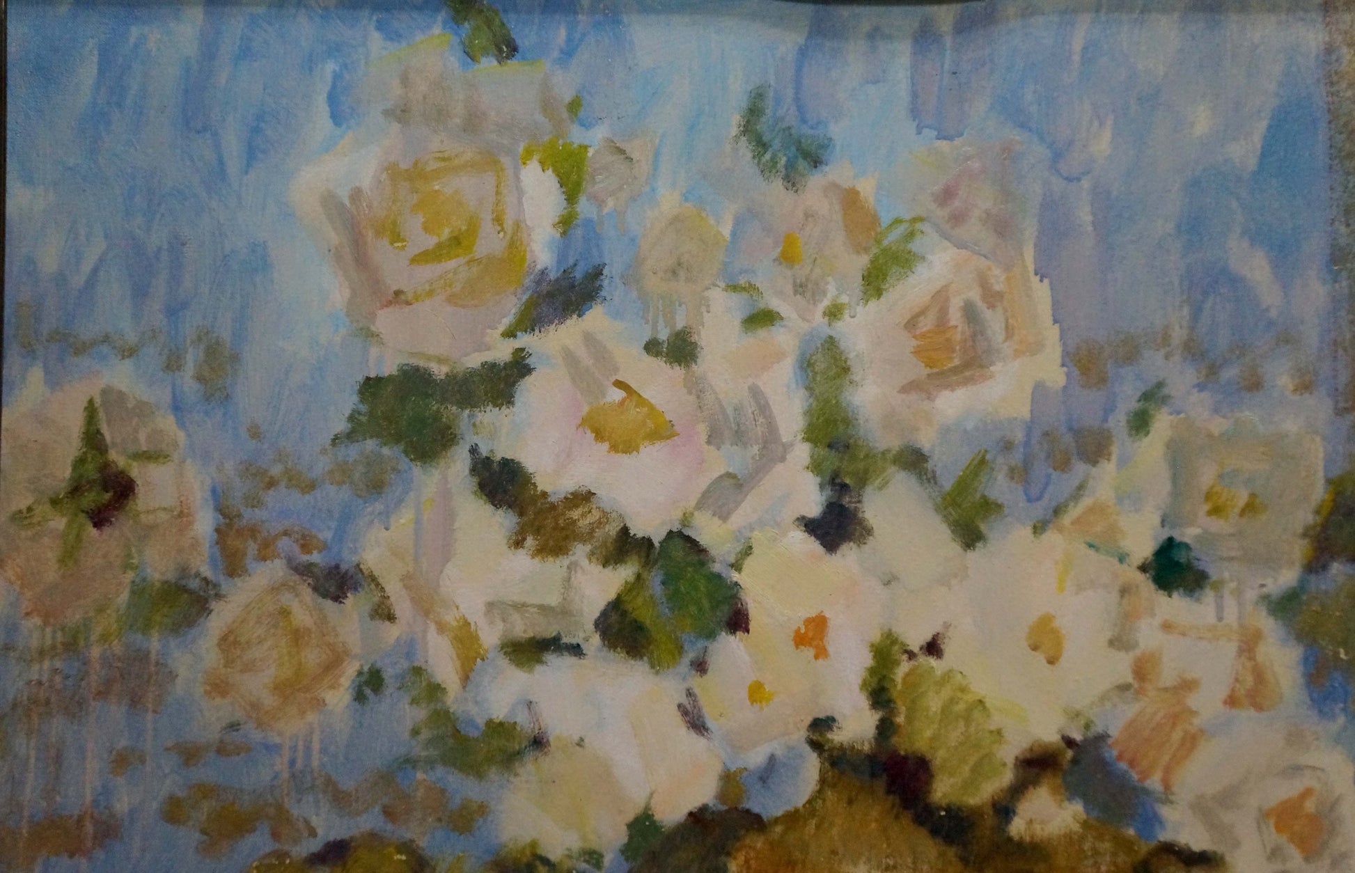 Soft-focus oil painting of pale roses by Zhuravsky Victor Petrovich