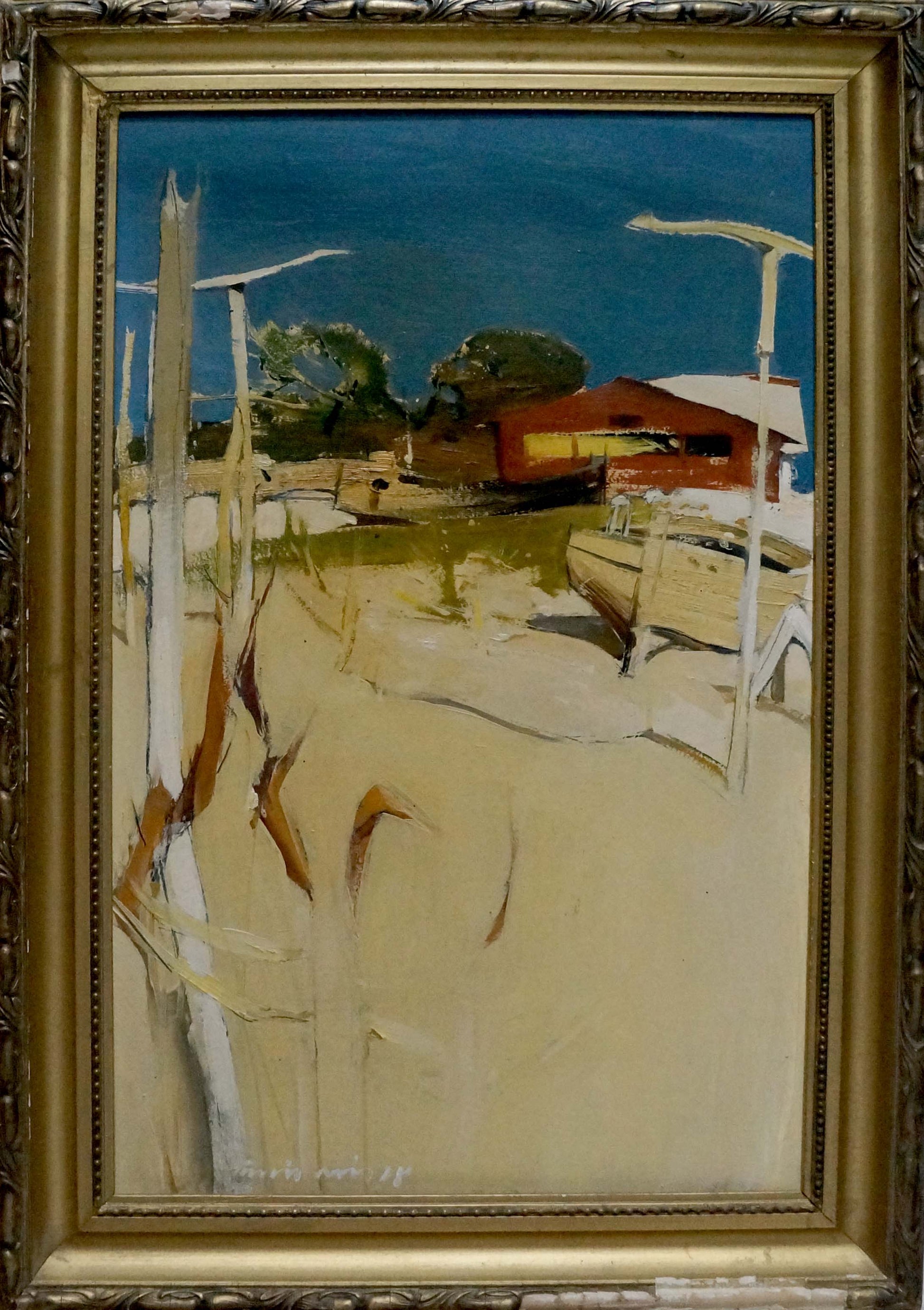 Oil painting Beachfront Location in ornate gold frame