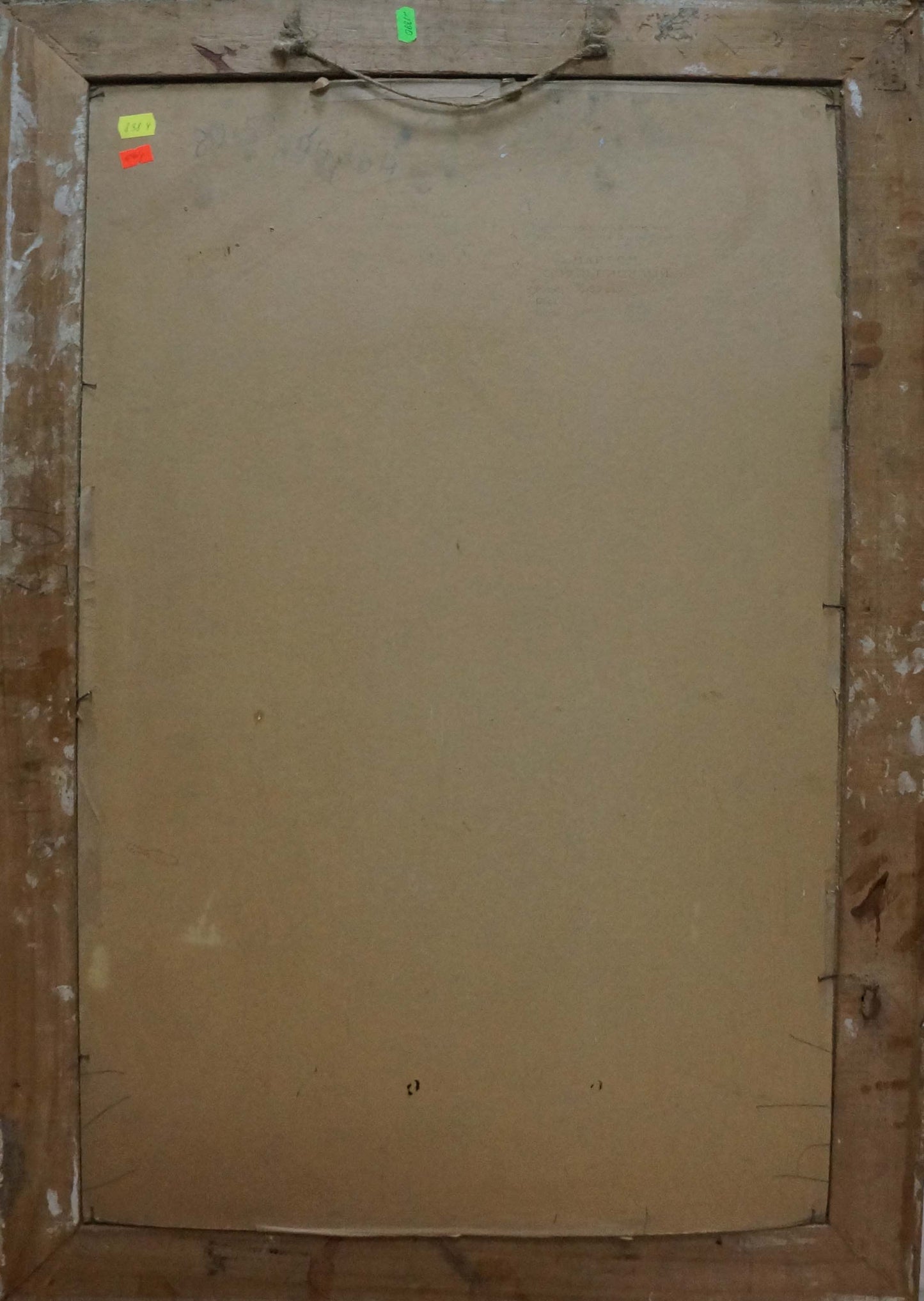 Back of oil painting Beachfront Location in weathered wooden frame
