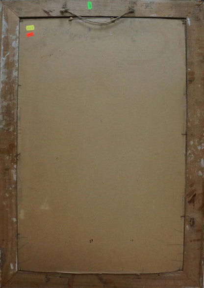 Back of oil painting Beachfront Location in weathered wooden frame
