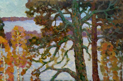 Oil painting of birches by the river by Ruban Grigory Savelievich