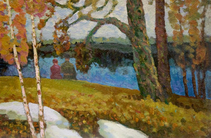 Oil painting Birches by the River by Ruban Grigory Savelievich